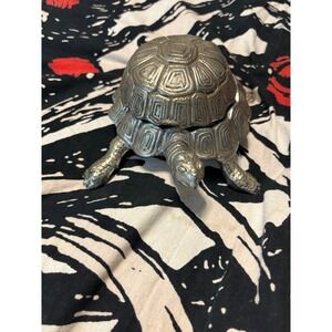 antique Metal Turtle Trinket Box Hinged Lid Decorative Figurine ash tray broken